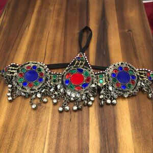 Afghan Tribal Three Rings Head Piece, Handmade Afghan Kuchi Matha Patti, Head